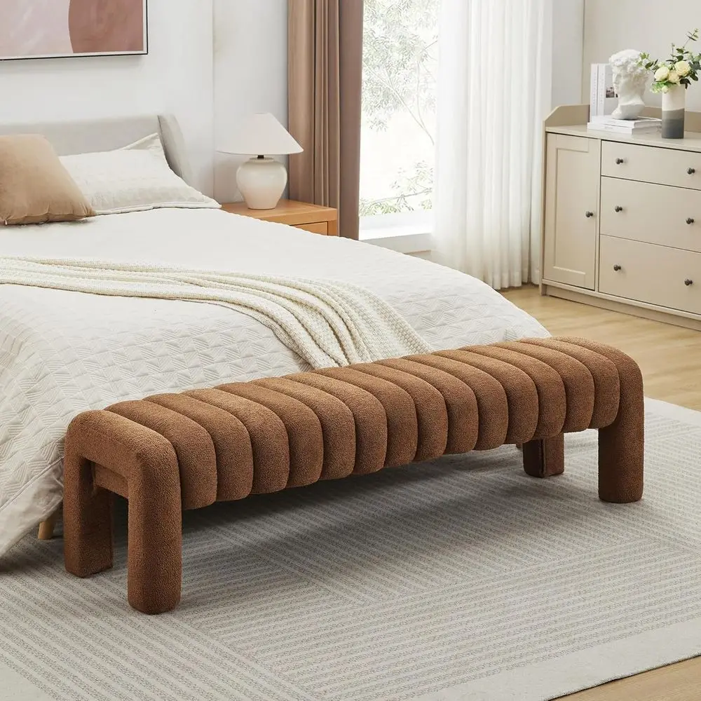 

Rust Brown Upholstered King Size Ottoman Bench for Bedroom, Living Room, and Entryway