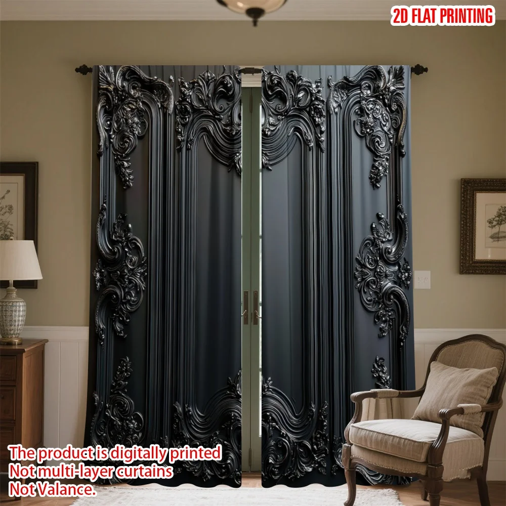 

2D flat printing 2pcs Curtain Baroque Design Digital Printed Polyester Drapes Festive Wall Decor Use for Festive Portraits and