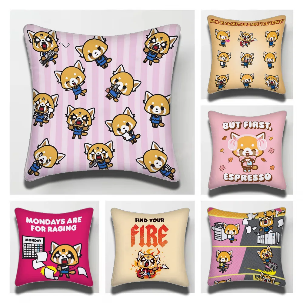 Sanrio Aggretsuko Decorative Room Aesthetics Pillow Case Home Decor Bedroom Sofa Bed Pillow Cover 45x45