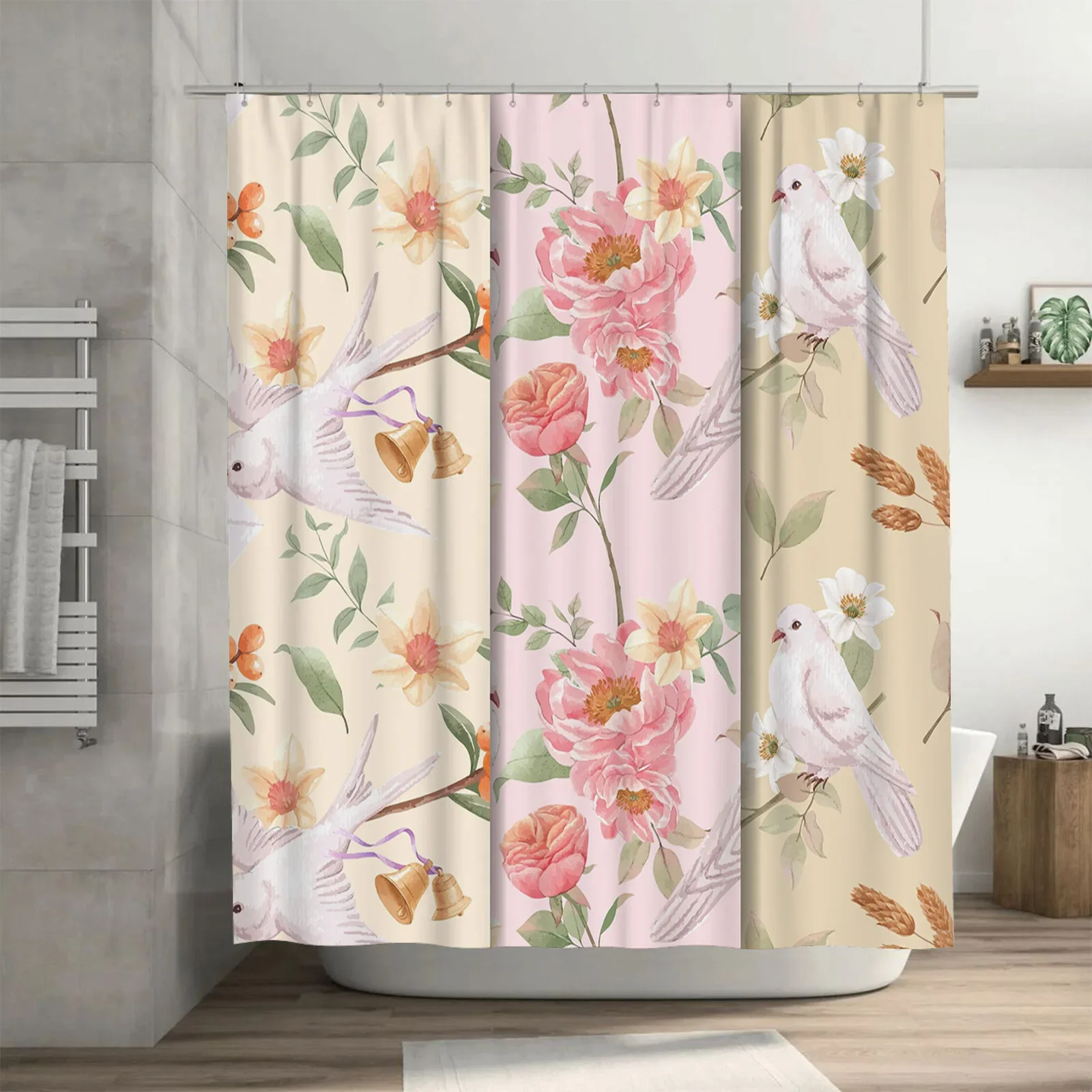 

Акварельные цветочные птицы занавеска для душа розовый персик белый оранжевый зеленый желтый лавандовый пион современный декоративный набор ковриков для ванной для Ho