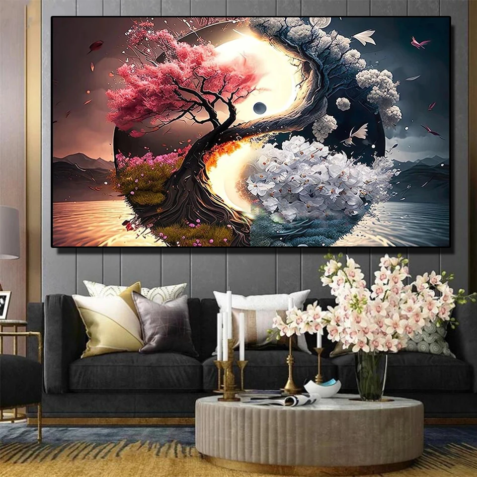 Large Tai Chi Cherry Blossom Tree Landscapes Diamond Painting New 2023 Diamond Embroidery Home Art Mosaic Cross Stitch