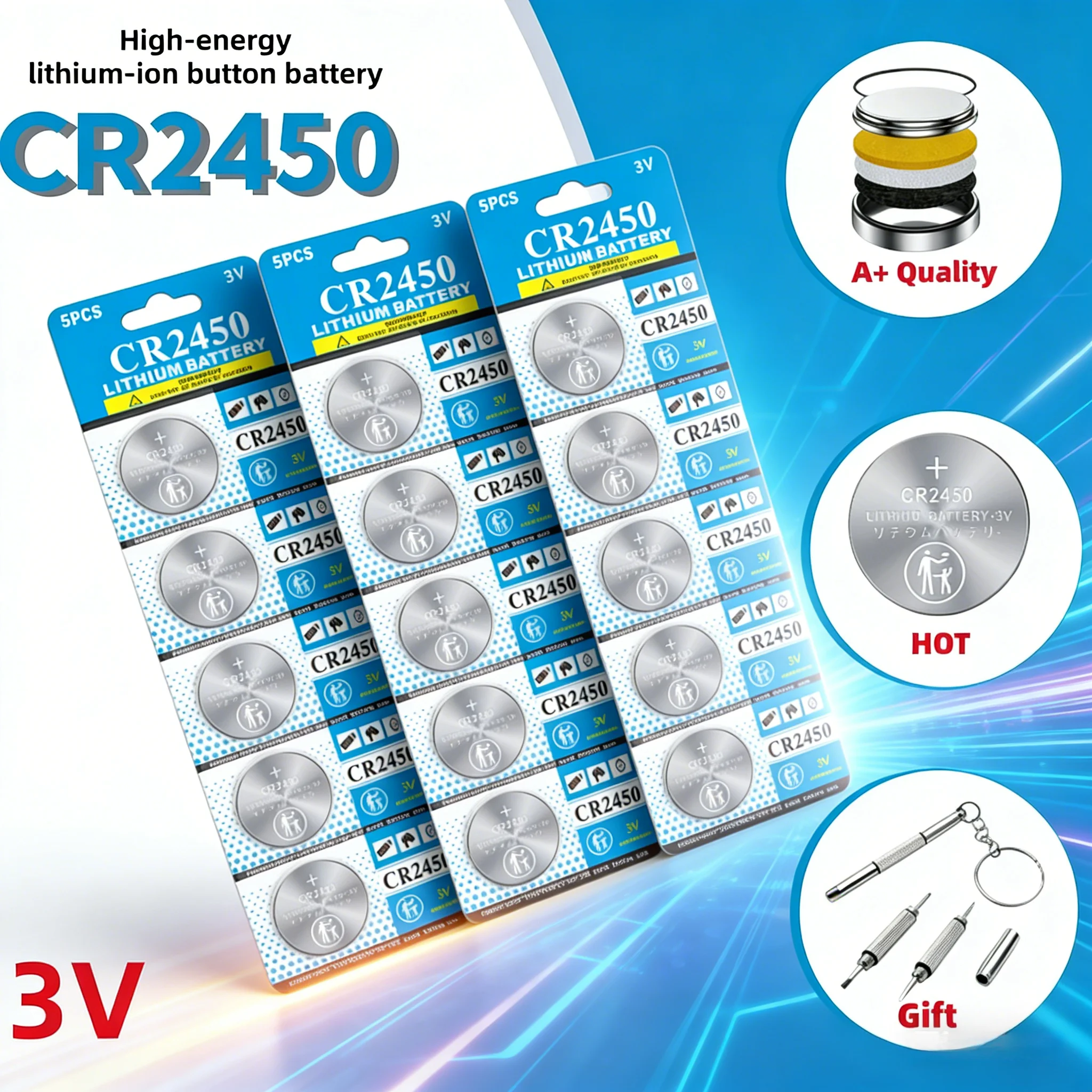 

3V CR2450 Button Battery 600mAh Lithium Coin Cell for Watch Calculator Keyfob LR2450 BR2450 DL2450 High Capacity