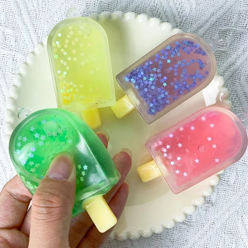 Mini anciers de crème glacée à paillettes colorées pour enfants, Mochi Taba Squishy, anciers de popsicle, jouet anti-stress Fidgeing TPR, instituts pour le stress, cadeau pour fille, nouveau