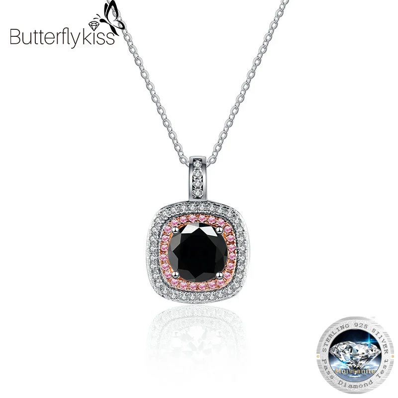 

Butterflykiss Luxury 1 CT Moissanite Diamond Classic Square Pendant Necklace For Women 925 Sterling Silver Chain Wedding Jewelry