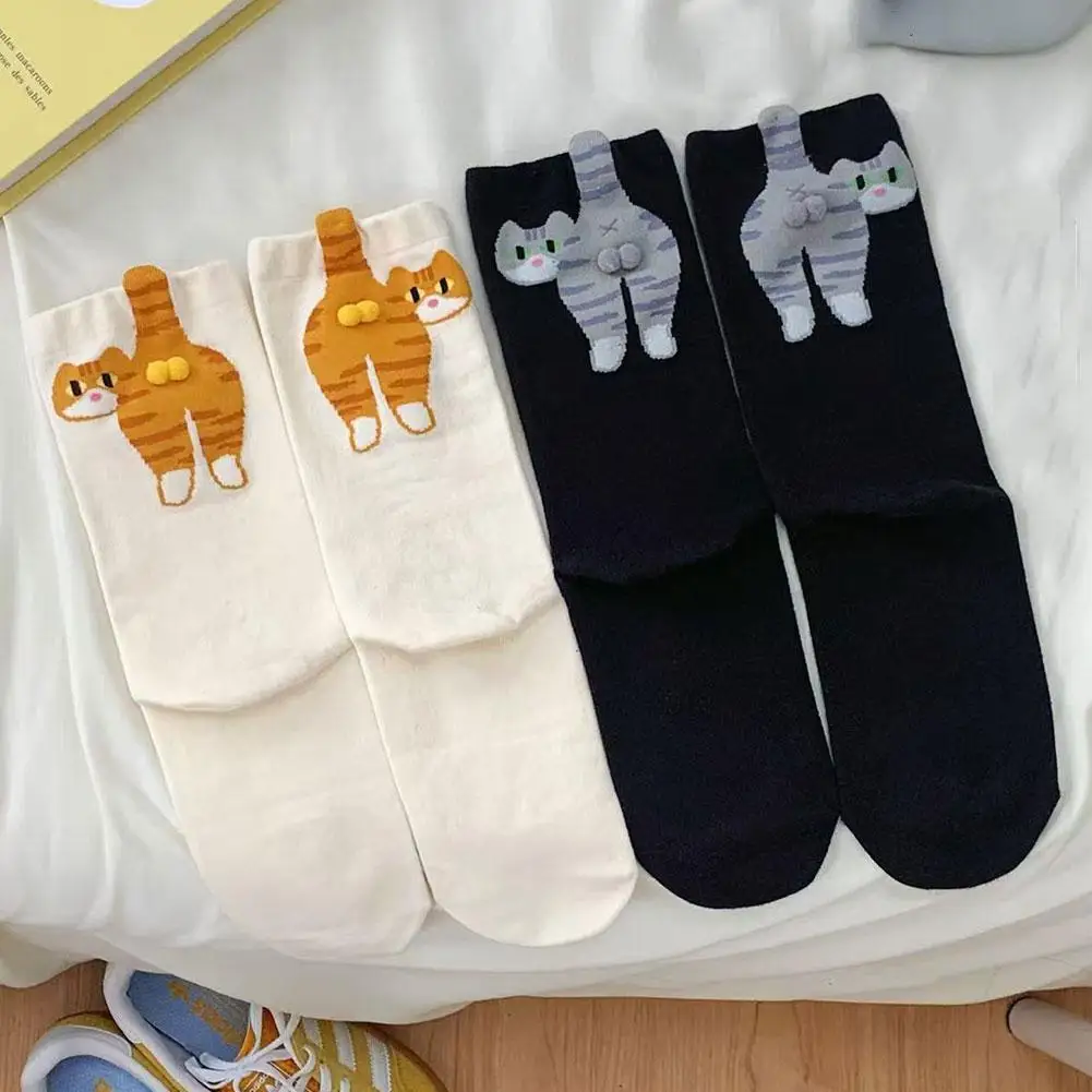 

Cute Cat Egg Socks Mid Calf Japanese Stocking For Woman Autumn Winter Soft Comfortable Sweat Absorbing Breathable Couples Sock