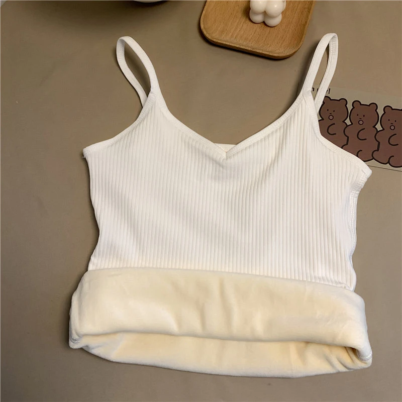 Y2K Tank top tanpa lengan wanita, kaus atasan beludru gaya Korea, Tank top pelangsing benang untuk musim semi dan musim dingin 2025