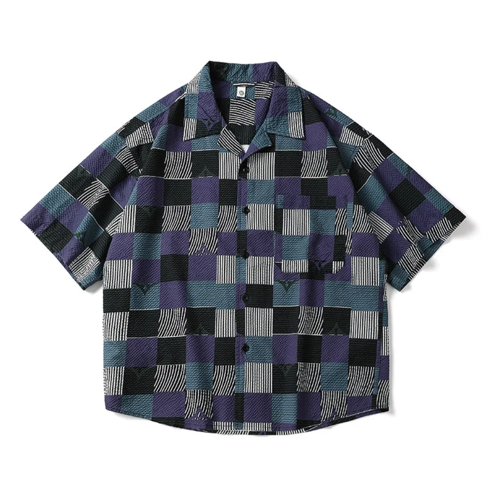 هاواي نمط الكوبية طوق قصيرة الأكمام قميص الرجال فضفاض رغوة الشاش خمسة أرباع الأكمام الأزهار الشارع الشهير قميص غير رسمي