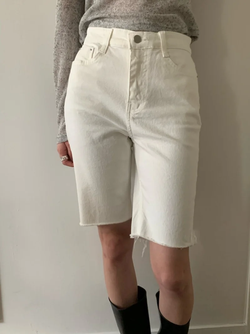 

Джинсовые брюки трапециевидной формы с высокой талией, женские эксклюзивные дизайнерские повседневные универсальные шорты с потертостями, летние джинсы с прямыми штанинами