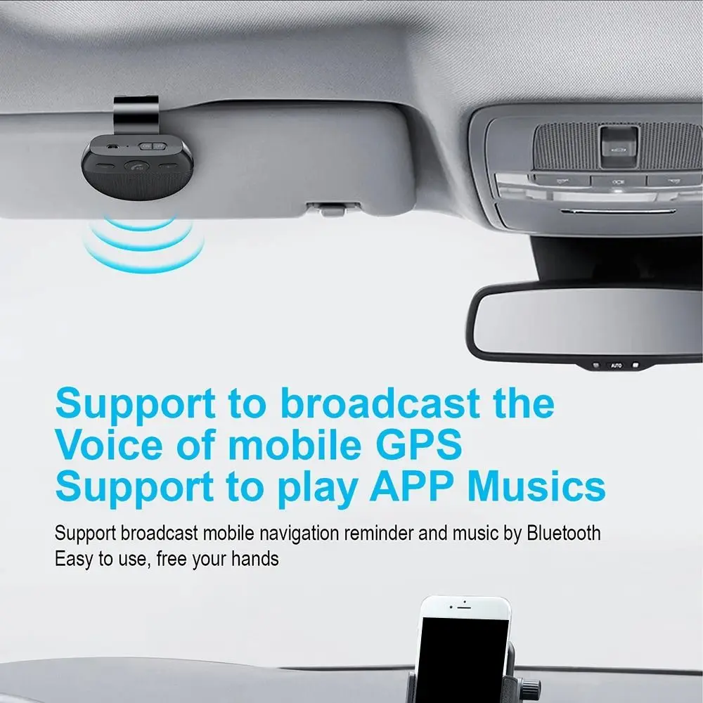 Bluetooth 5.0 Bluetooth Speakerphone Noise Reduction Wireless Multipoint Handsfree Car Kit Auto Power on High Definition Voice