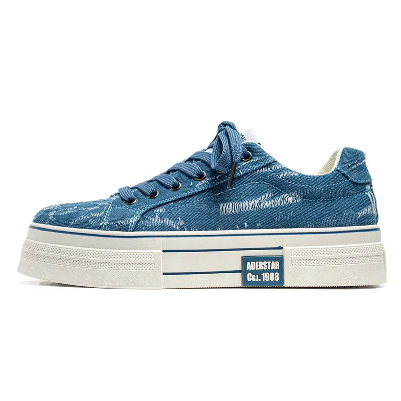 

Denim denim perforated canvas shoes, thick soled board shoes, men's shoes, men's motorcycle shoes