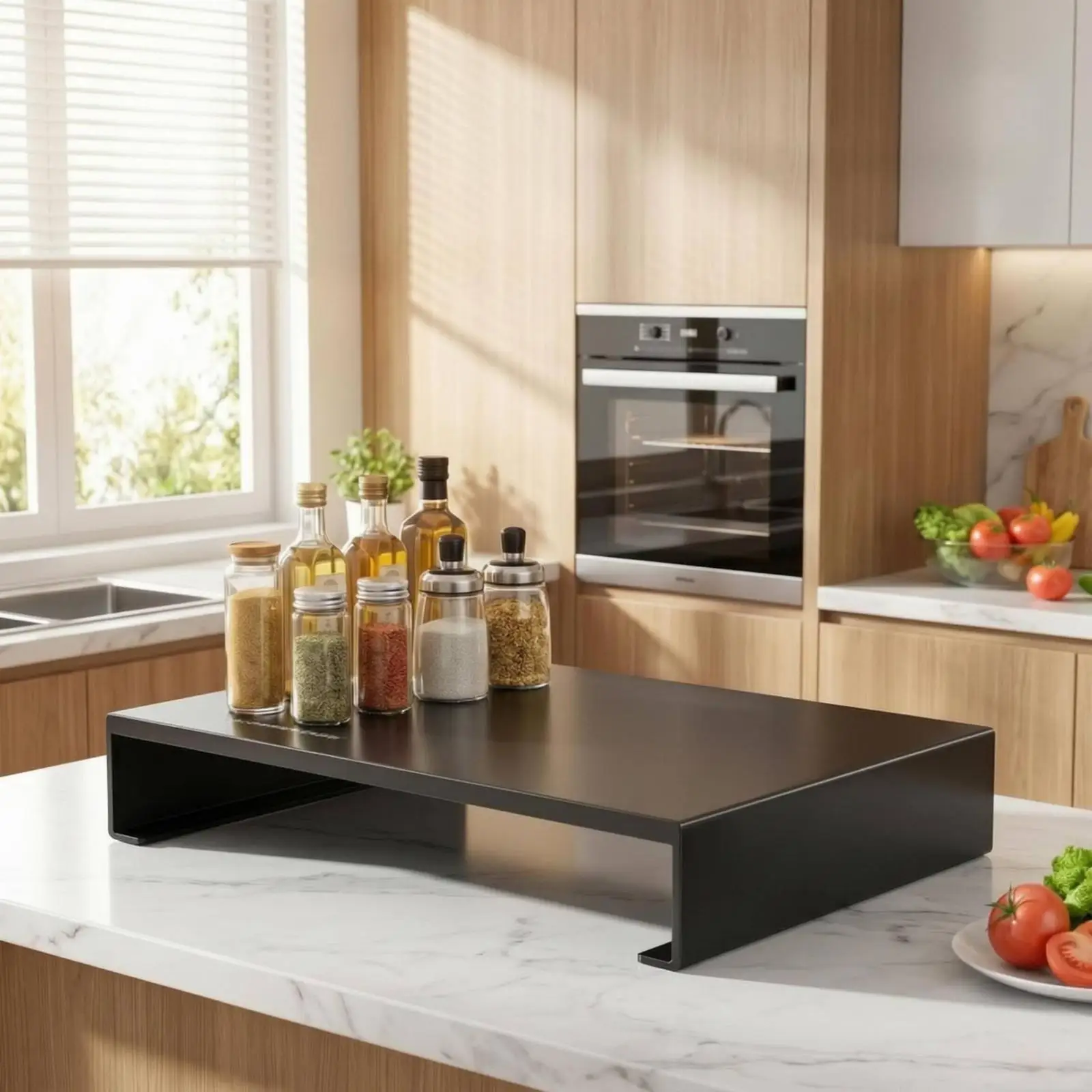 Kitchen Range Cover Shelf Easy-to-Wipe Rectangular Range Cover Shelf Black