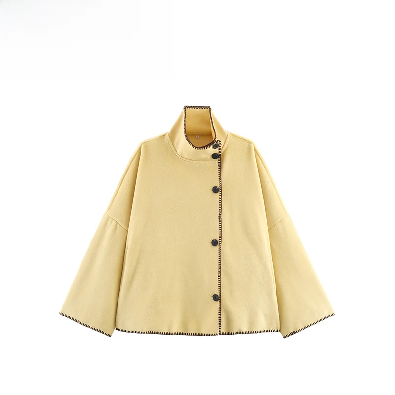 

Simple Faionable Woolen Cloak Coat for Women Versatile Sli Autumn New Arrival ort Outerwear Polyester Fiber