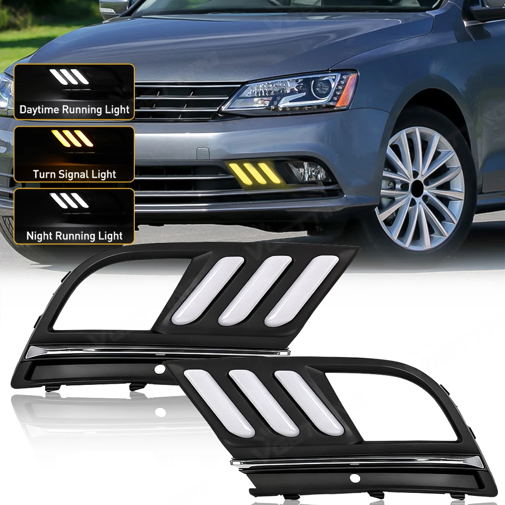 

1Pair LED Daytime Running Light For Volkswagen VW Jetta Sagitar MK6 2015 2016 2017 2018 White DRL Yellow Turn Signal Light Parts