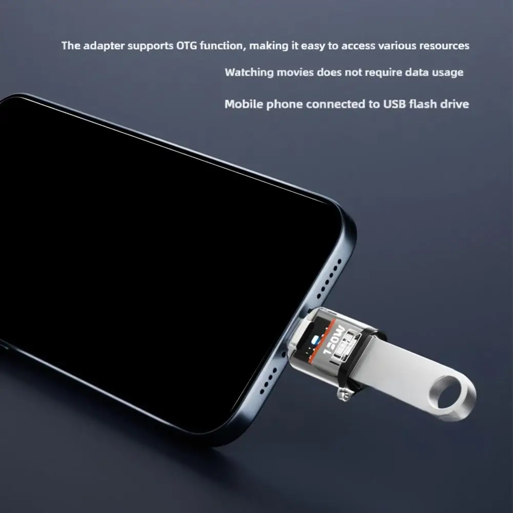 Прозрачный адаптер типа C «папа» на USB «мама», 120 Вт, адаптер для быстрой зарядки, высокоскоростная передача данных, аудио для IPhone