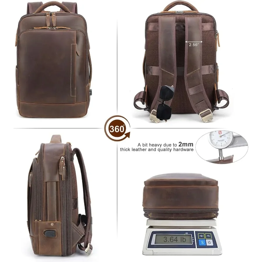 حقيبة ظهر TIDING للرجال من الجلد للعمل والسفر قابلة للتوسيع مقاس 15.6 بوصة للكمبيوتر المحمول حقيبة ظهر للعمل حقيبة نهارية غير رسمية #2