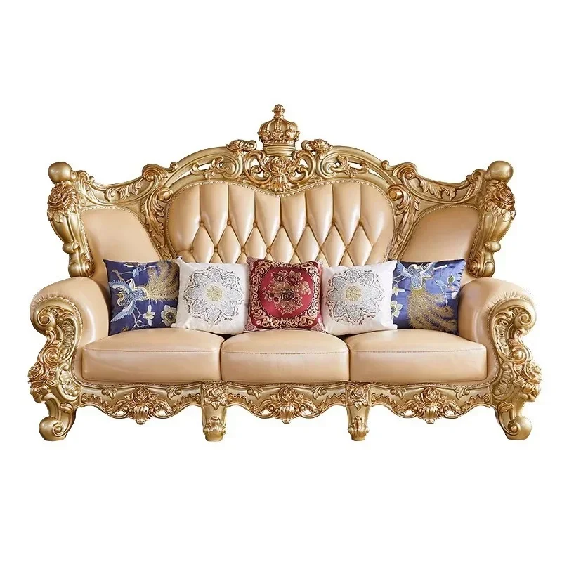 

Диван в европейском стиле Диван из массива дерева Двусторонняя резная кожа в европейском стиле