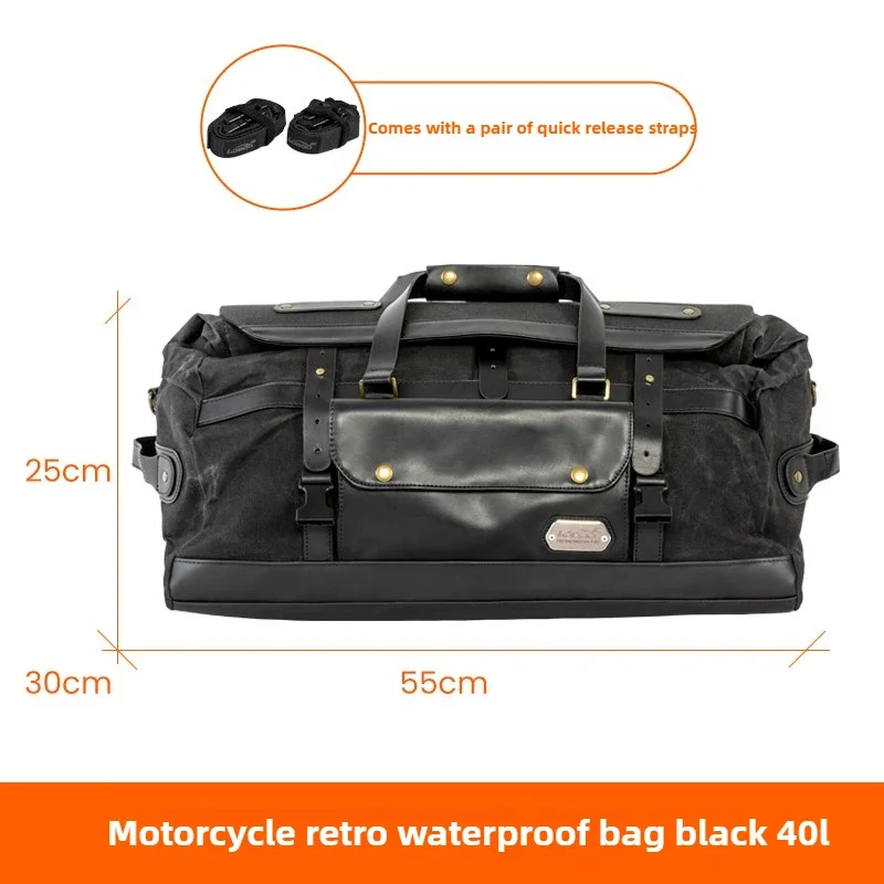 LOBOO Vintage Motorcycle Tail Bag 40L Large Capacity Vintage Cruise Short Bike Trip Waterproof Wear-resistant Luggage Recoil Bag