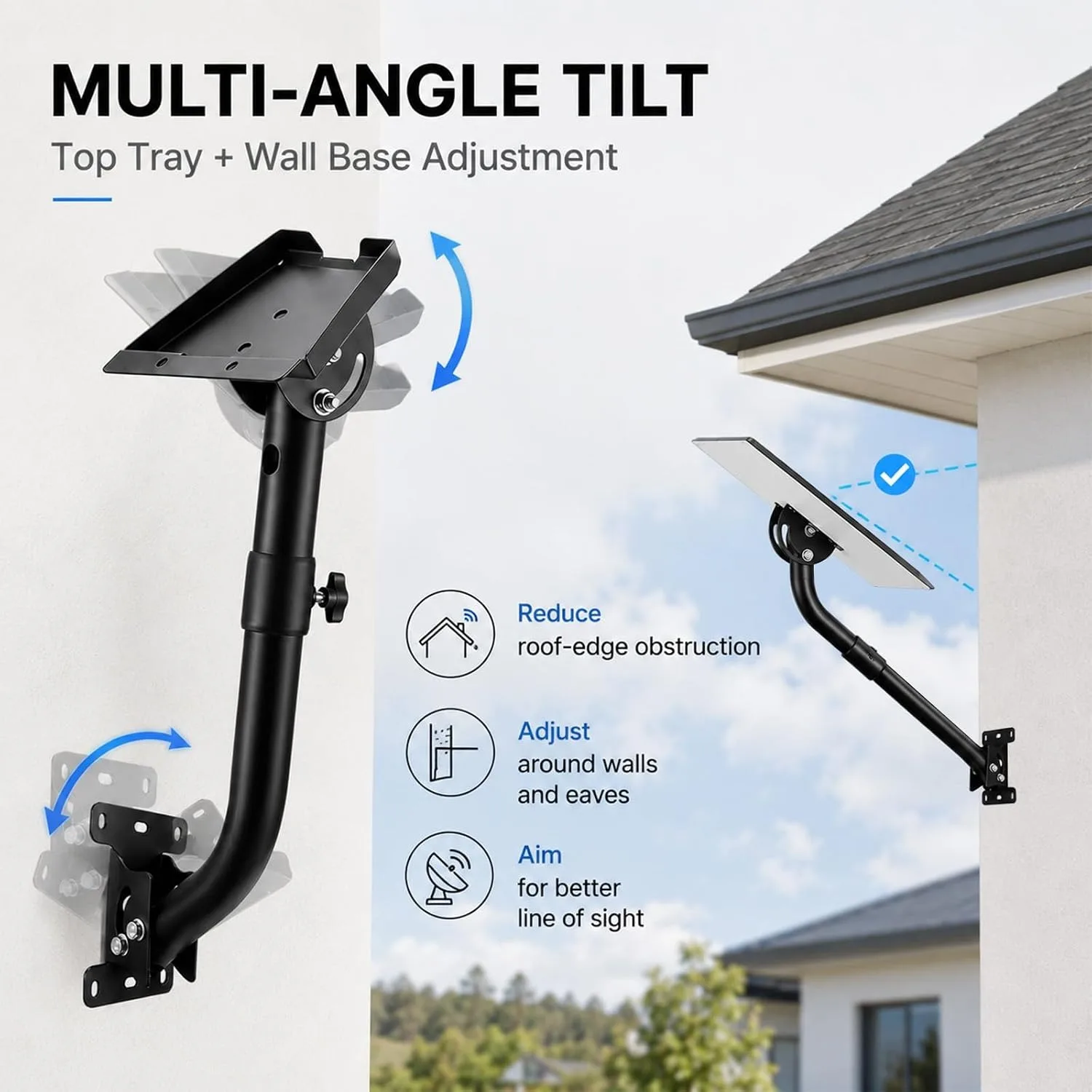 Wall Roof Mount Compatible with Starlink Standard 4/4X Gen3 Adjustable Pipe,Outdoor Metal Mount for Home RV