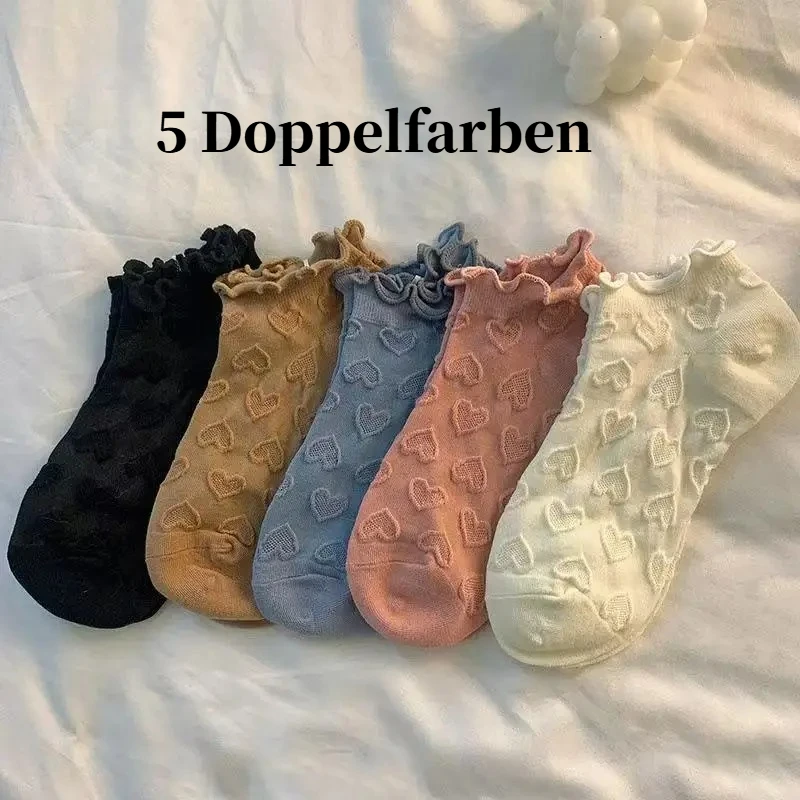 5 Stück Sommer Rundhalskragen Zipper gewebt rutschfeste Baumwolle Streifen tägliche Damen Socken.
