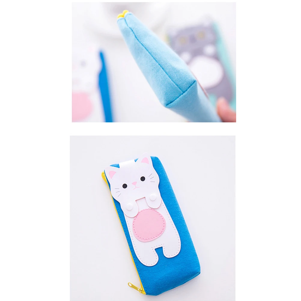 

2 Pcs Pencil Case Pouch Cat Pattern Bag Canvas School Stationery High Capacity Holder