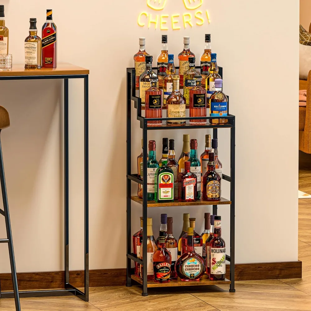 Tiered Home Bar Cabinet with Stepped Design, Large-Capacity Wine Rack for Living Room Storage