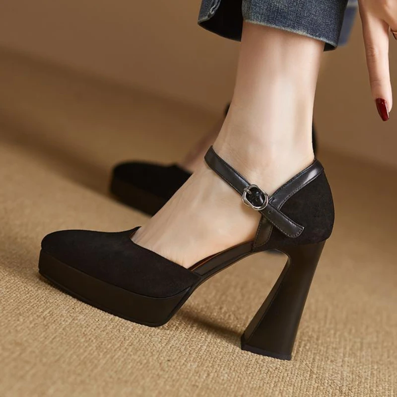 Pointed Toe Block Heel Office Pumps High Heels Woman Footwear Platform Chunky on Heeled Apricot Shoes for Women A Fashion E Shoe