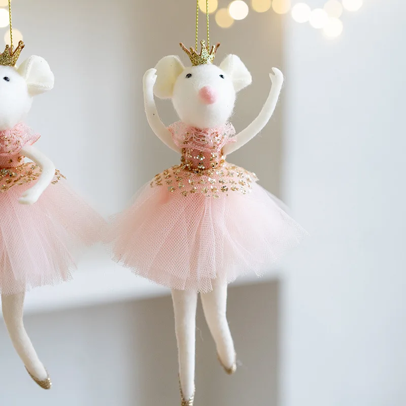 New Christmas Mouse Doll Pendant Girl Ballet Angel Christmas Tree Pendant Plush Hanging Xmas Decoration Charms New Year Gifts