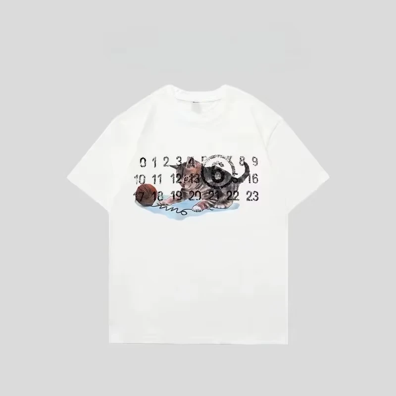 2026Autumn_Winter New trendy kitten calendar print T-shirt loose and sporty short-sleeved men's oversized t shirt