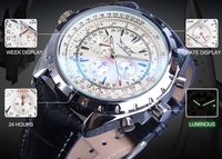 Fashion Men Sport Watches with Complicated Dial Multi-Functional Alloy Night Vision Pointer Automatic Mechanical Watch Business