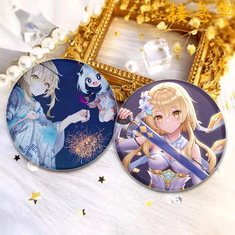 Anime Genshin Impact Enamel Pin Game Cartoon Characters Lumine Brooches Round Badge Backpack Hat Jewelry Accessories Gifts