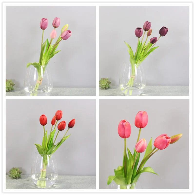 Luxury Silicone Real Touch Tulips Bouquet Decorative Artificial Flower Home Dec