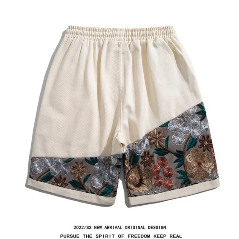 Summer Embroidered Shorts Men Casual Retro Shorts Men Japanese Streetwear Hip-hop Loose Vintage Shorts Mens Large Sizes Shorts
