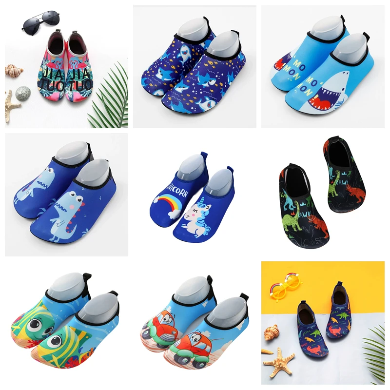 Summer Baby Boys Girls Floor Shoes Home Socks Cartoon Dinosaur Shark Unicorn Print Antiskid Sneaker Children Kids Swim Sandals