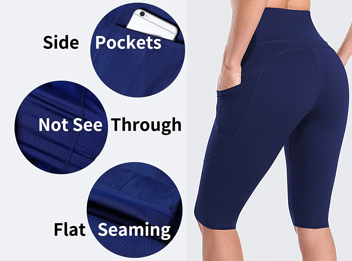 Anfilia Women Yoga Shorts Jogging Running Cycling Fitness Sportswear High-waist with Side Pockets Sporty Shorts Solid Color