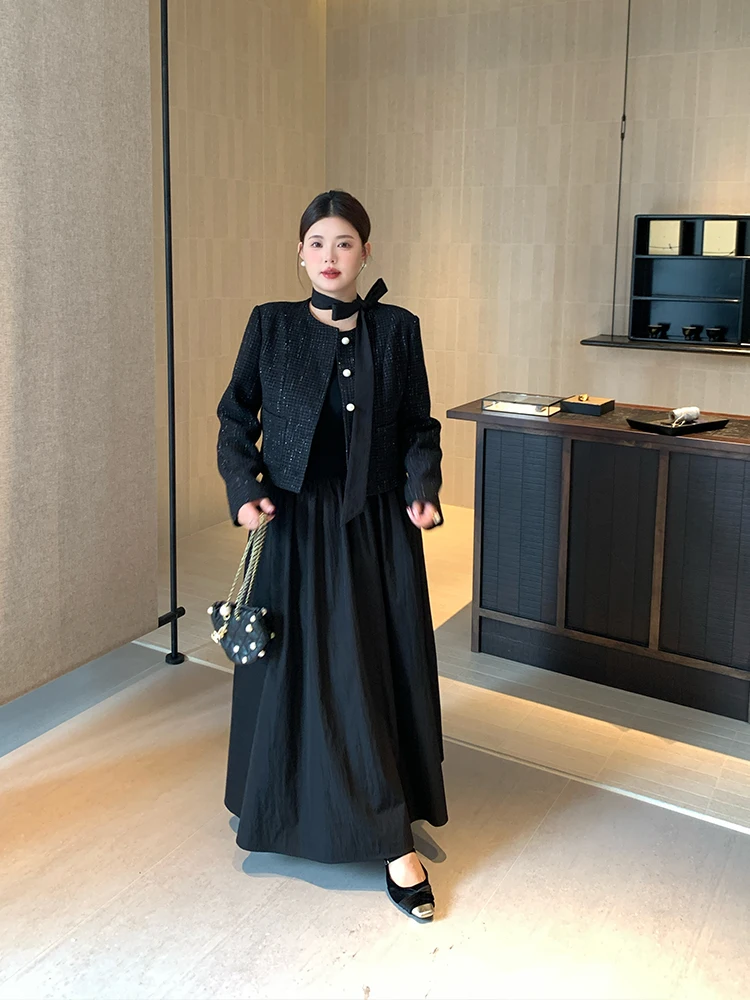 

Ele plus Size Women's Bla Fraance Sle Jaet Autumn Winter New Arrival Faionable Top for plus Size Pear aped Women