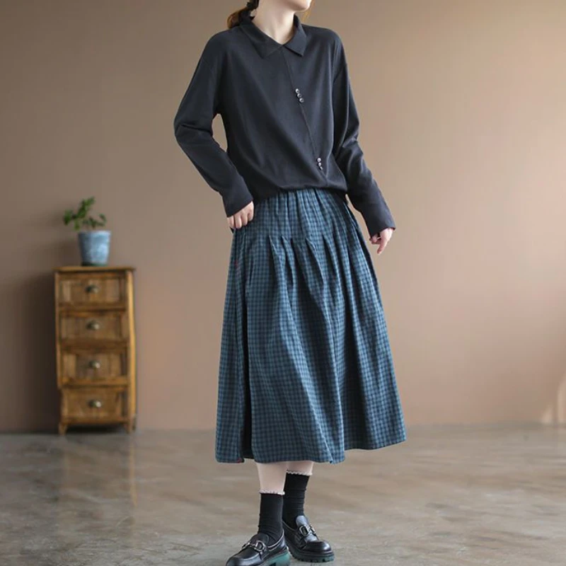 Plaid Kawaii Skirts Women Midi Aesthetic Baggy Streetwear Girl Pockets Vintage Casual Harajuku Faldas All-match Popular Mujer