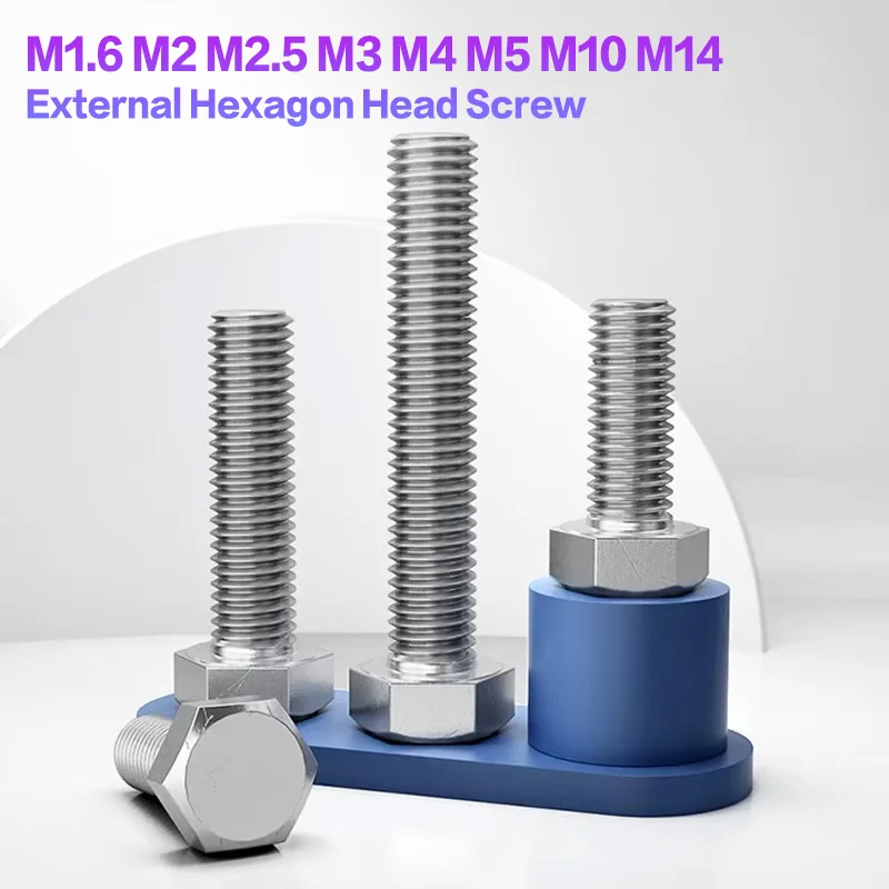 

1-20Pcs M1.6 M2 M3 M4 M5 M6-M14 A2-70 304 Stainless Steel Metric Thread DIN933 Outside Hex Head Bolt External Hexagon Head Screw