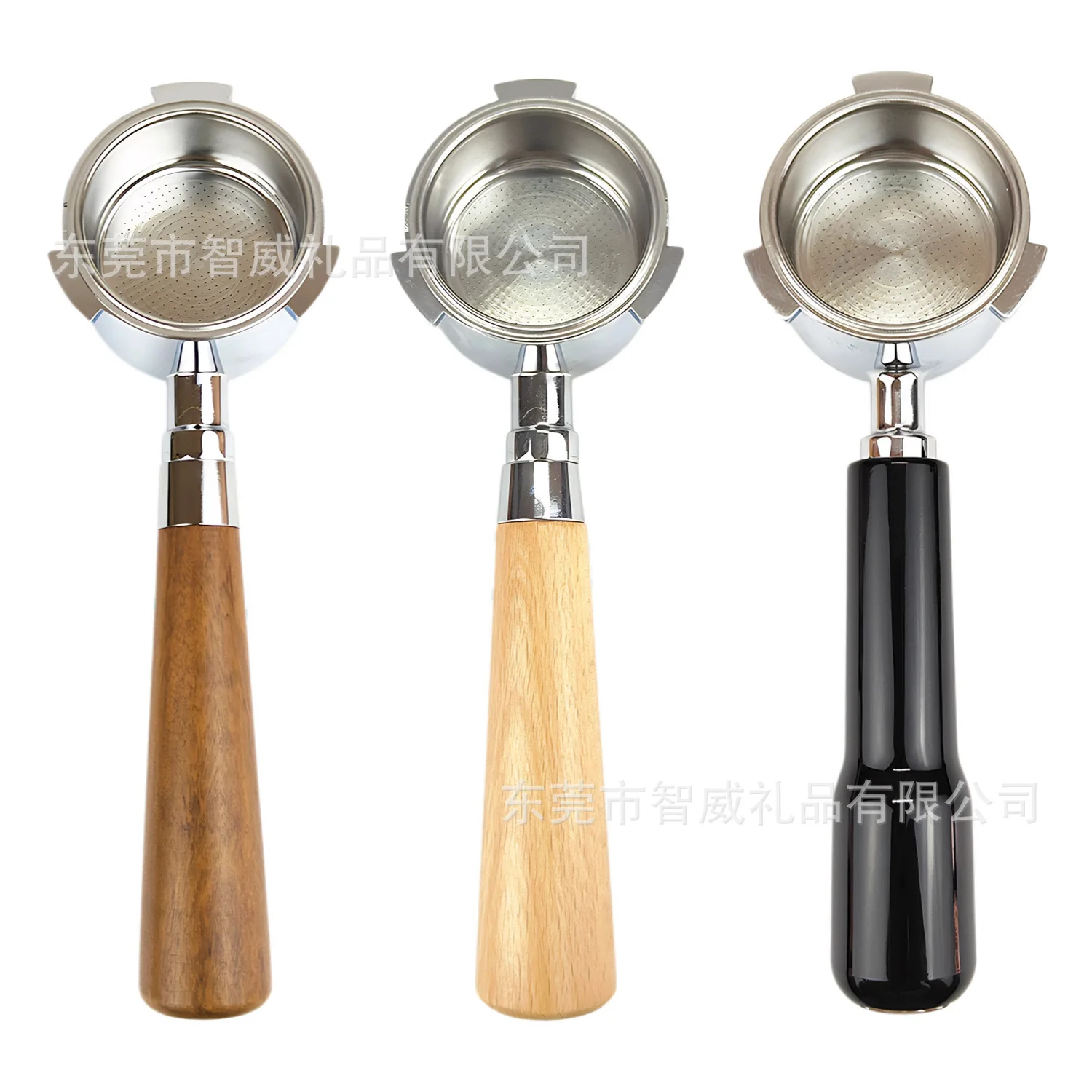 Italian coffee machine modified bottomless handle 51MM three-ear alloy funnel with solid wood handle handle