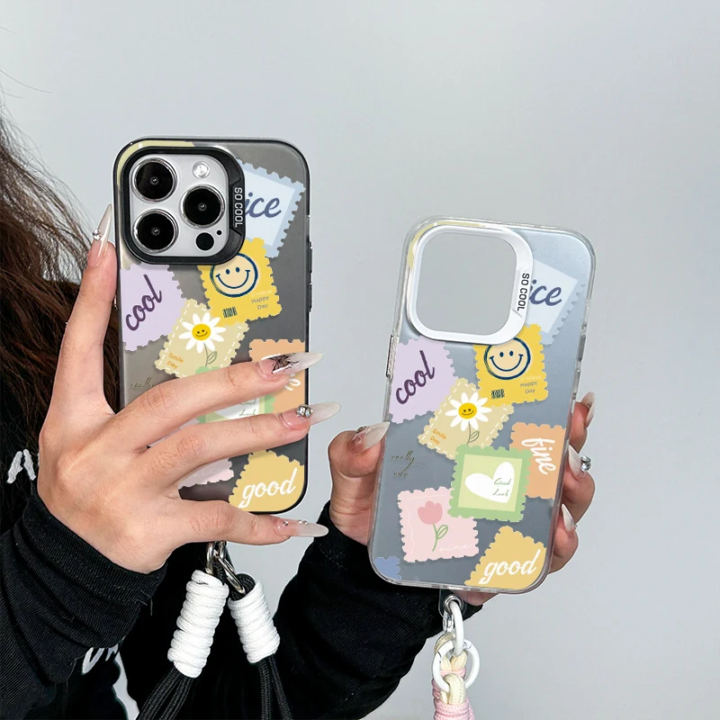 Case For Realme C53 C65 C55 C63 C67 C11 C35 C51 C12 C61 11 7i 5i 6i C21 C25 C33 C30 C20 Happy Flower Love Smile  Plated IMD Case