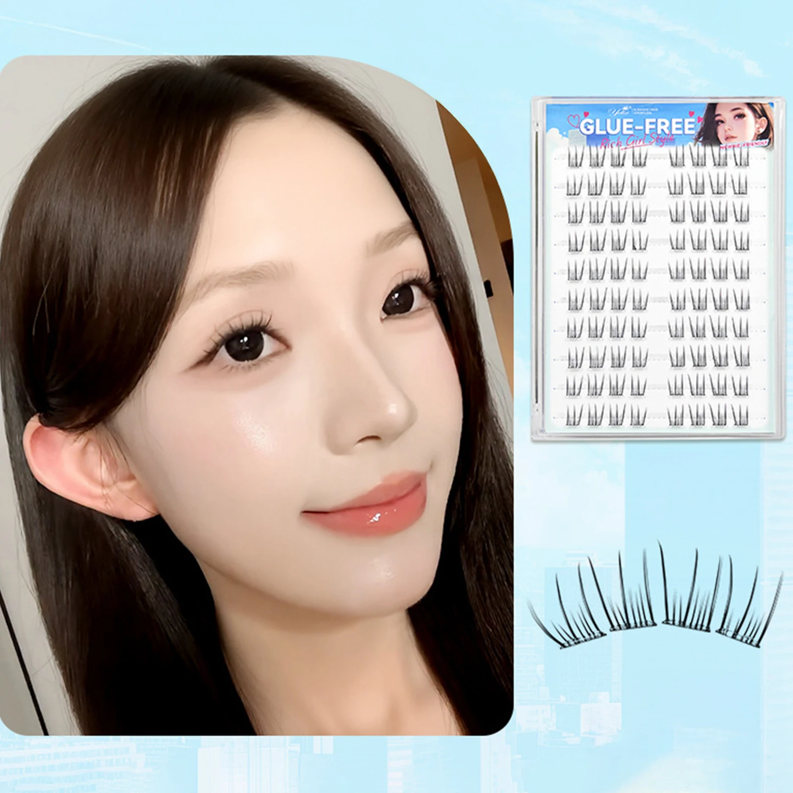Cílios postiços estilo coreano, sem necessidade de cola, faça você mesmo, aglomerados de cílios para mulheres, meninas, grupo pop, maquiagem, extensão de cílios
