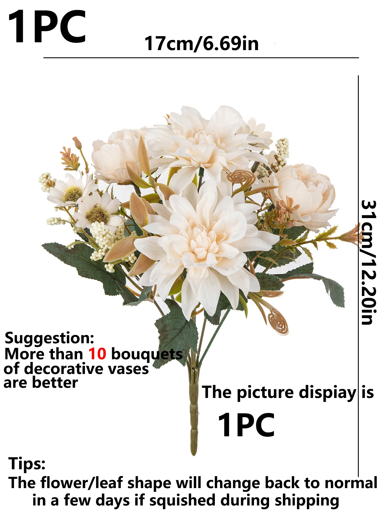 10 Stück Künstliche Blumen aus Seide, Dahlien, Rosen, Gänseblümchen, Dekoration für Zuhause, Vase, Garten, Hochzeit, Brautsträuße, Partys, Fotorequisiten – Detail 8