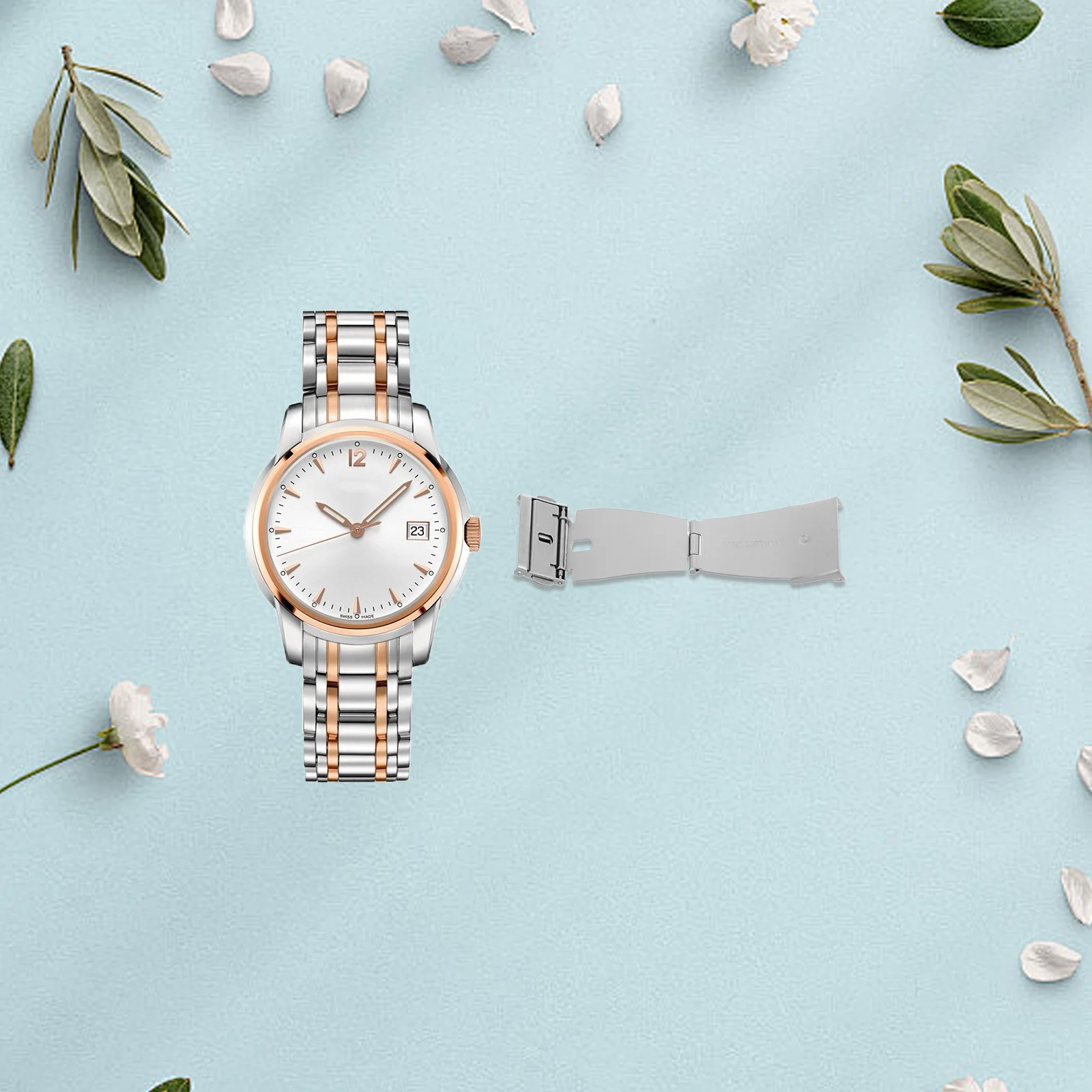 الفولاذ المقاوم للصدأ فراشة المشبك مشبك زر ضغط مزدوج للرجال النساء دائم استبدال أجزاء الساعة مشبك الصلب ووتش #2