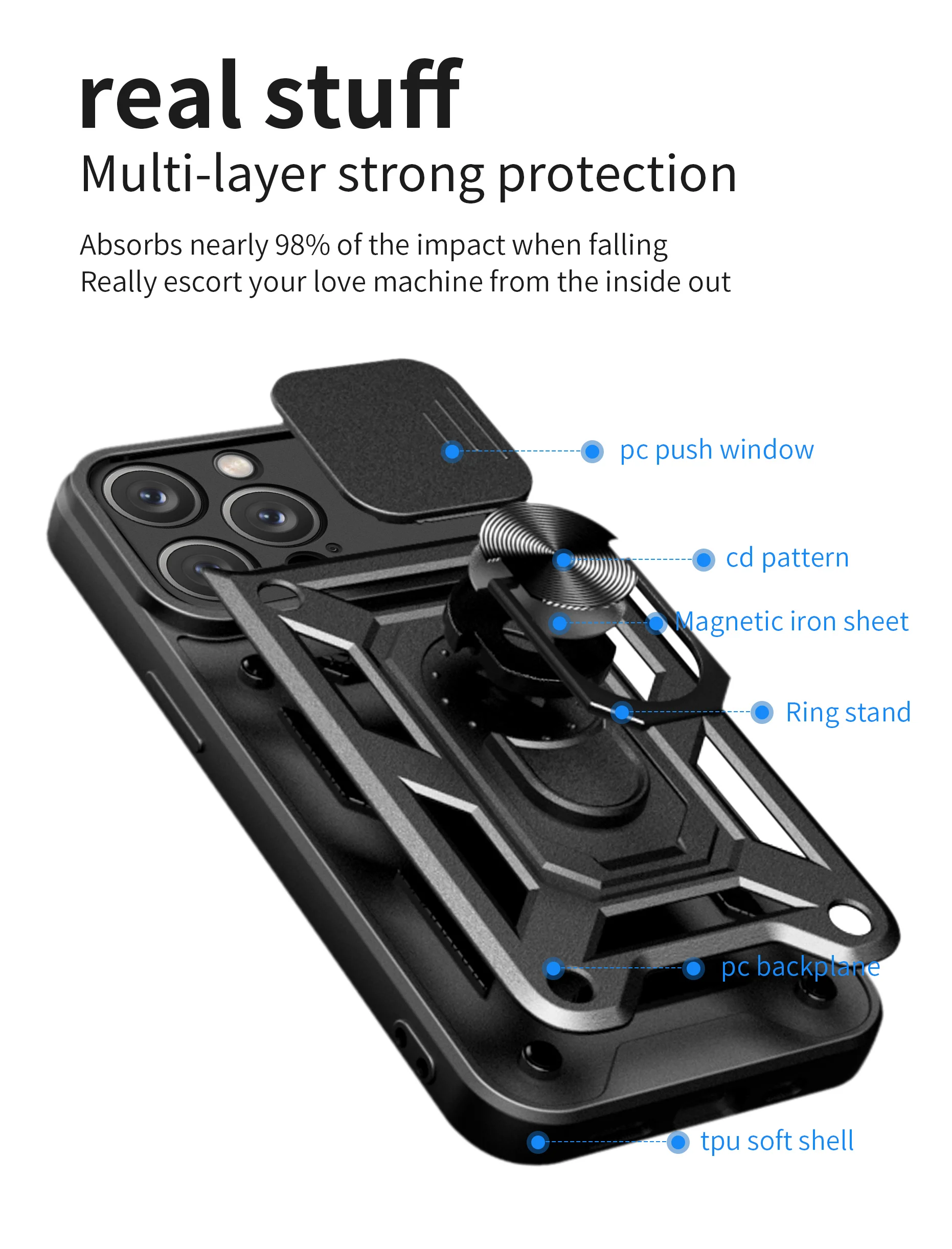 Armor Cover Phone Case For IPhone 14 15 Plus 12 13 Mini 16 11 Pro Max Magnetic Car Holder Ring Soft Full Lens Protection Cases