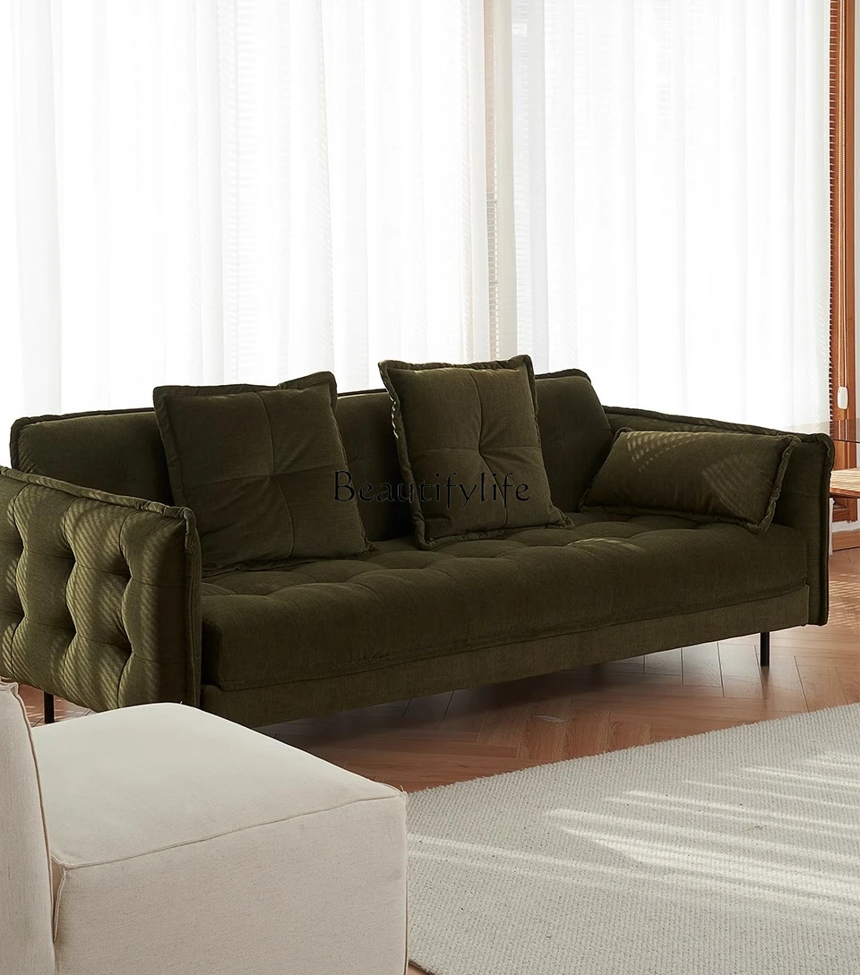 

Small Apartment Multi-Seater Goose Down Retro Dark Green Living Room Fabric Straight Sofa