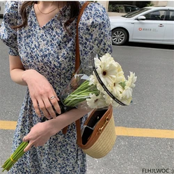 Holiday Summer Cute Girls Vestidos Women Short Sleeve A Line Retro Vintage Korea Japanese Style Floral Robe Lace-Up Long Dress