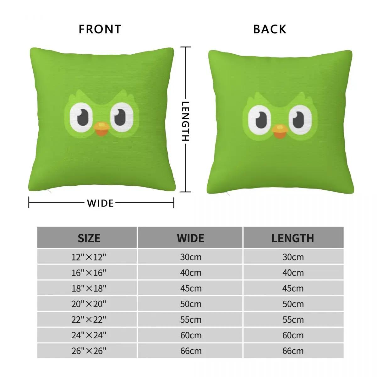 Duolingo Owl Duo Square federa fodera per cuscino in poliestere cuscino in velluto con cerniera cuscino decorativo Comfort per auto di casa