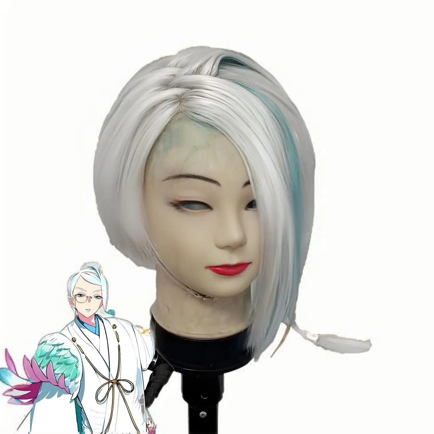 

Touken Ranbu Basaneginata парик для косплея белый короткий боковой парик аниме с пробором в стиле молнии для костюмированной вечеринки