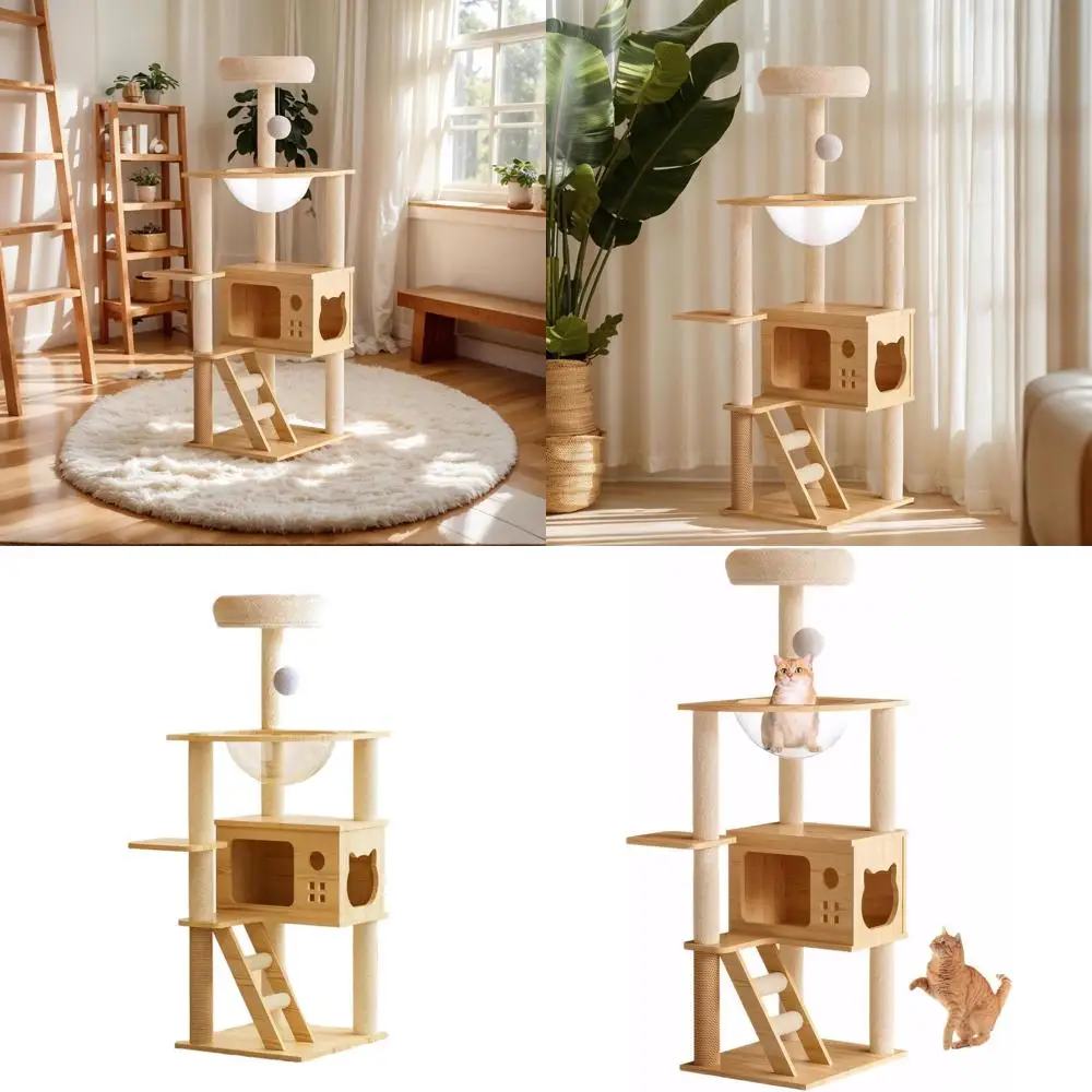 

Премиум-комплекс для кошек 48.8: многоуровневые деревянные платформы, сизалевые когтеточки, акриловый гамак и игрушечные мячики для кошек