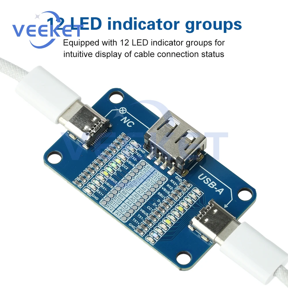 USB a to Type C Detection Module Fast Charging Cable Tester LED Indicators Compact Portable Wire Inspection Tool