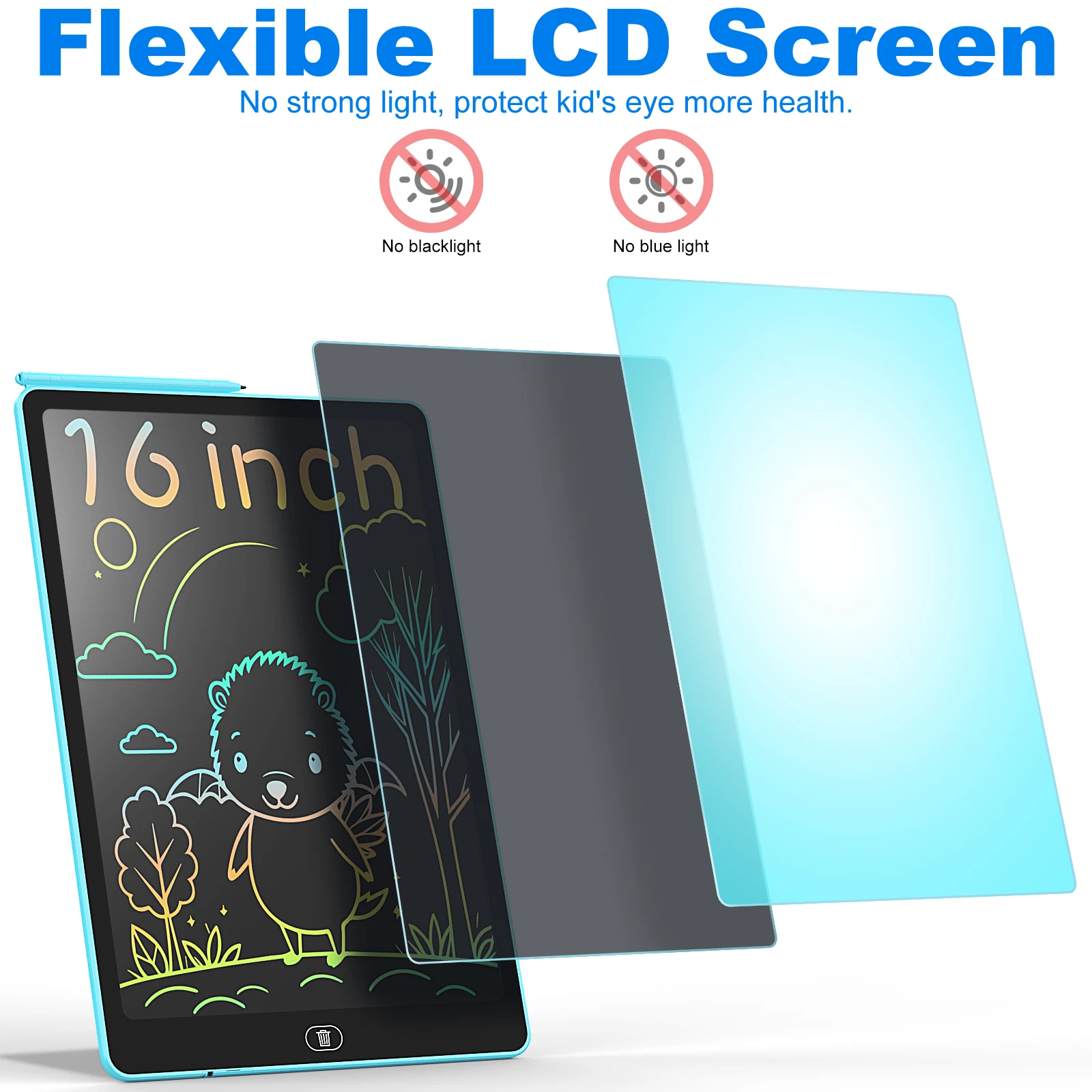 แท็บเล็ตการเขียน LCD ขนาด 16 นิ้ว, กระดานวาดภาพอิเล็กทรอนิกส์ขนาดใหญ่พร้อมสีสันสดใส, หน้าจอแบบลบได้, ของเล่นเพื่อการศึกษาที่สมบูรณ์แบบ